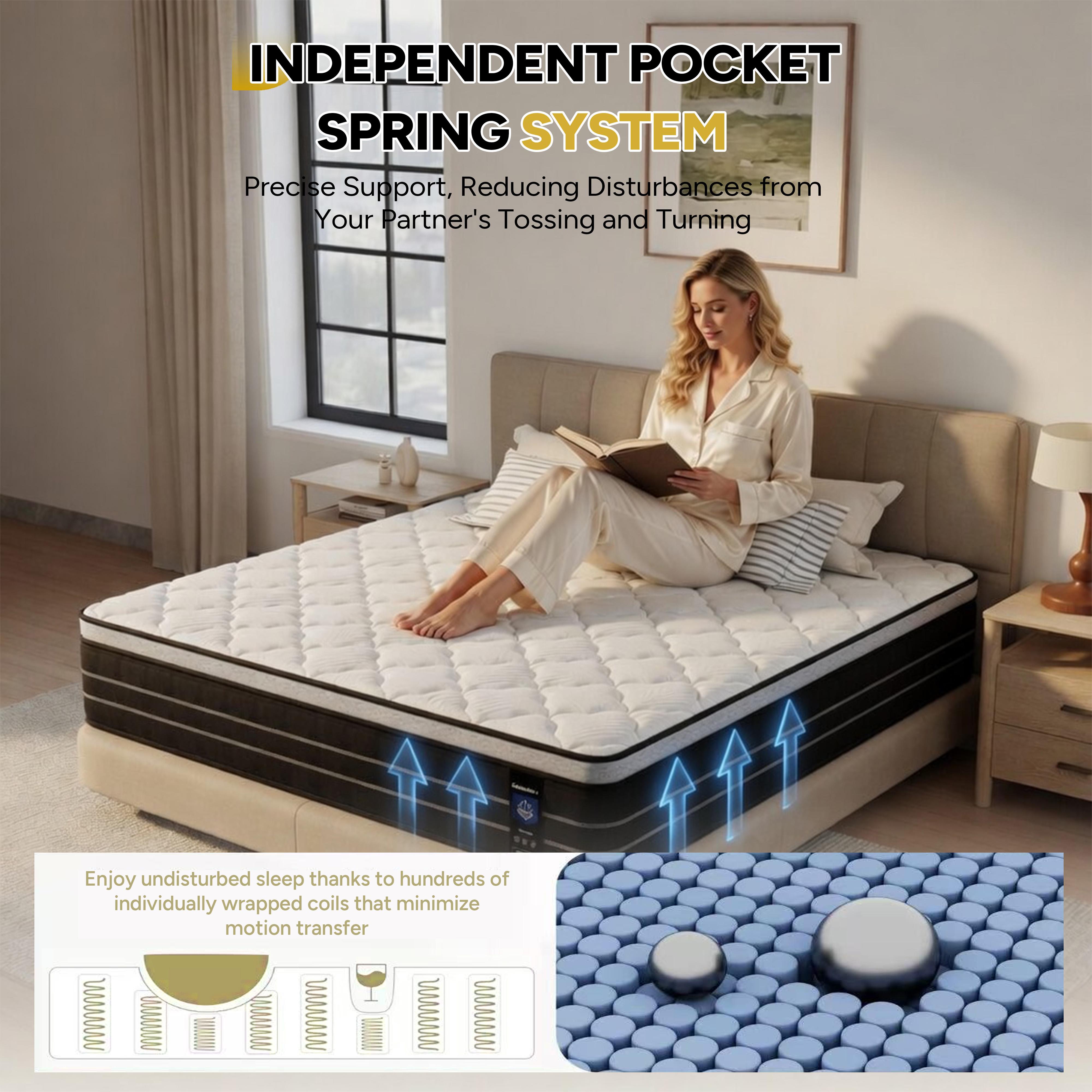 【Summervibes】 Hibrid mattress 12,14 Inch Queen Mattress King, Twin, Full Mattress, Equipped with Individually Wrapped Pocket Springs in a Box.