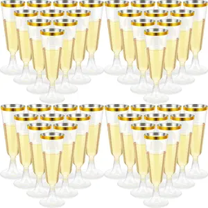50pcs 5oz Clear Plastic Champagne Cups with Gold-Rimmed Edges Cocktail Glassware Disposable Plastic Glasses Reusable & BPA-Free for Weddings, Parties, Holidays, Gatherings, Indoor/Outdoor Events Party Supplies The Fashionable Choice for Beverage Serving