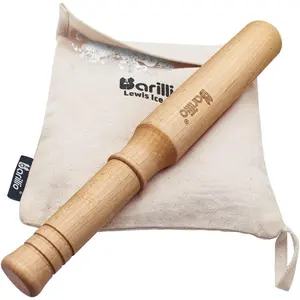 Barillio Drink Muddler Mallet and Lewis Bag Set - Big-Shot 13.75 Inch Wooden Muddler and Ice Hammer for Cocktails W/Canvas Ice Crushing Bag - Maple Wood Muddler and Bag for Crushed Ice - Bar Tool Set barillio
