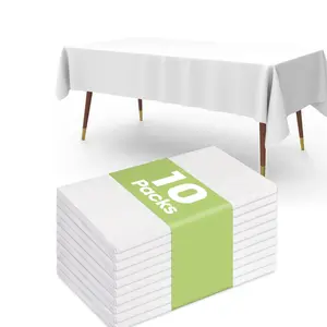 10 Pack White Plastic Tablecloths, 54" x 108" Rectangular Disposable Table Covers, Waterproof & Stain Resistant Heavy Duty Table Cloths, Fits 6-8 Foot Tables, Ideal for Parties, Weddings, Picnics, Holidays, Indoor & Outdoor Events