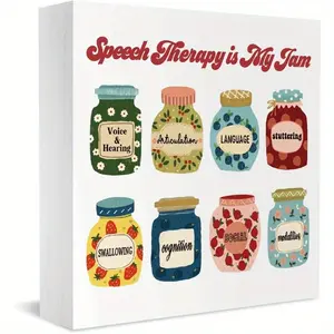 Speech Language Pathologist Gifts Speech Therapy is My Jam Signs Office Bedroom Dining Room Decor Wooden Box Block Plaque Wood Products Sign for Desk Table Tabletop Decor 5 x 5 inches