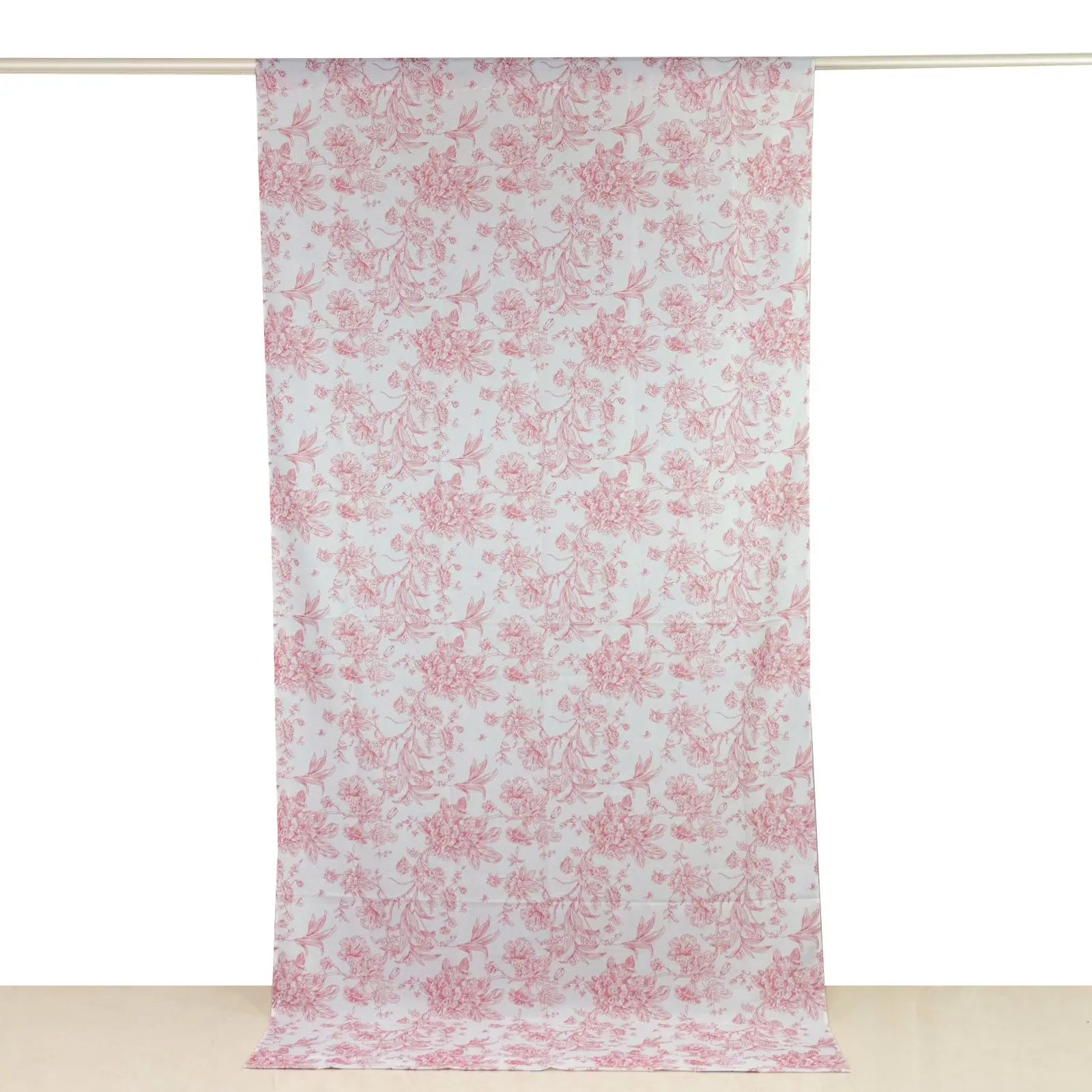 French Toile Backdrop Curtain - 5ft x 10ft Polyester Drape Panel, Pink Floral, Rod Pocket Design for Birthday Party, Floral Wedding & Party Background Decorations, Birthday Party Backdrop, Floral Wedding Backdrop