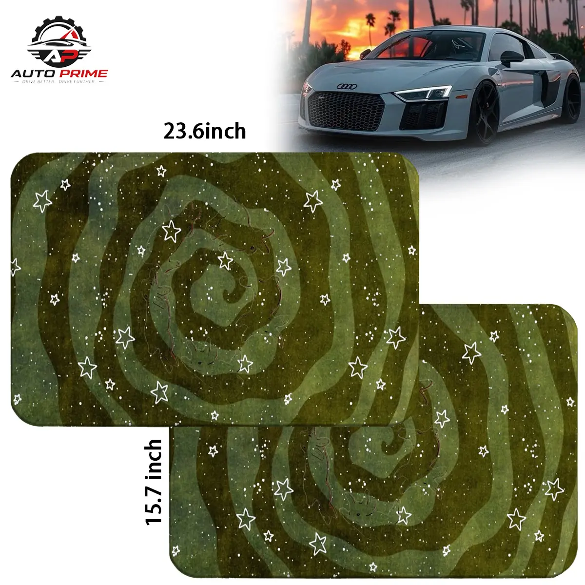 2PCS Green Spiral Sports Car Floor Mats Set – Universal Fit 15.7” x 23.6”, Non-Slip & Waterproof Auto Floor Liners, Durable Easy Clean Interior Protection Accessories for Car SUV Truck, Gift for Car Lovers