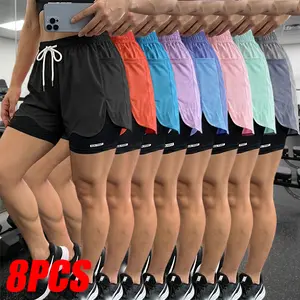 8-Pack Women’s Sports Shorts for Running & Yoga – Faux Two-Piece Design, Anti-Exposure, Elastic Fitness Leggings, Slimming Fit