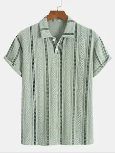 VYX Men's Regular Fit Stripes Print Short Sleeve Polo Shirt Outfit, Casual Fashion Comfy Top for Summer, Men's Clothes for Daily Wear