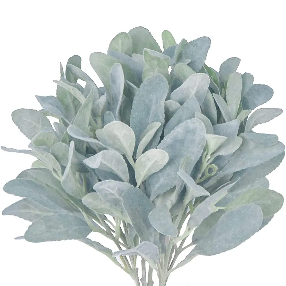 5Pcs Flocked Faux Lambs Ear Stems - Plastic Floral Artificial Eucalyptus Fabric Leaves Greenery Spray, 37cm Bendable Ornaments for Home Christmas Party Decor, Sports & Outdoor Accessories Compatible DIY Craft Vase Accents