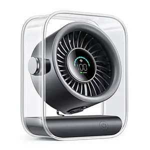 Rechargeable USB Desk Fan, Quiet Table Fan with Turbo Airflow, 100 Speeds, Digital Display, 90° Rotating, Small Battery Desktop Fans for Bedroom Home Office Travel, Black