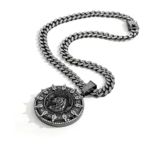 Rotating Panther Pendant Cuban Link Chain Necklace - Unisex Hip-Hop Costume Jewelry, Men's Jewelry with Multiple Color Options for Daily Wear, Chain Links Necklaces