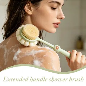 Long Handle Back Scrubber for Shower Dual Sided Bath Body Brush with Soft Bristles and Loofah Sponge Easy Reach Deep Cleansing Exfoliating Skin & Massaging