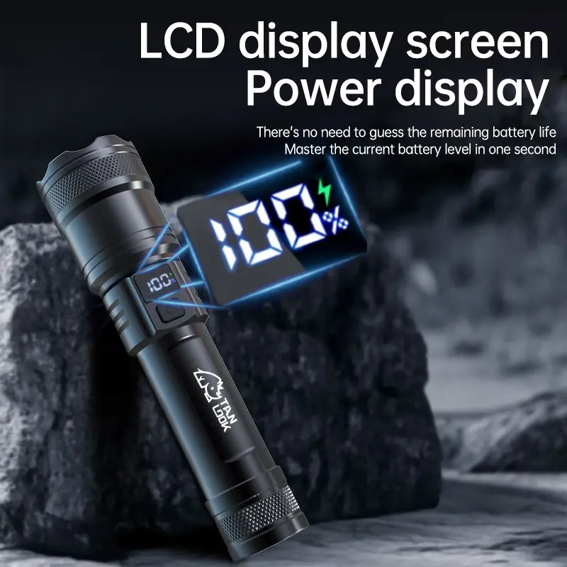 Tanlook High Lumens Rechargeable Flashlight with Digital Screen, Compact Portable LED Light for Camping and Hiking Accessories, Led Lights, Camping Accessories, Digital Torch, Handheld, Survival Camping