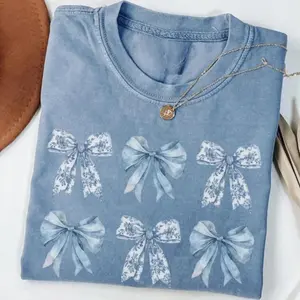 Toile Bow Shirt Blue Coquette Tshirt Cute Ribbon Tee Shirt Girly Girl Aesthetic Gift for Her, valentine shirt, Gildan Shirt Unisex Crewneck, Top Casual Basic, Unisex Cotton Tee