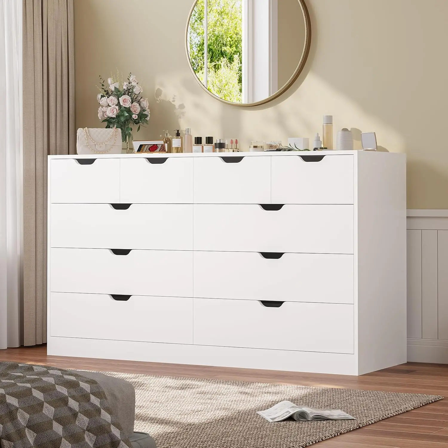 HAUOMS Modern 10 Drawer Dresser, Large Chest of Drawers for Bedroom,Long Dressers with Drawers for Living Room, Entryway, Hallway