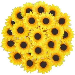 32pcs 3.5" Fake Sunflowers, Artificial Sunflower Heads, Artificial Silk Sunflower Decoration for Home Party Wedding Indoor Outdoor Decor