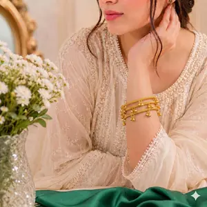 Traditional Kashmiri Ghungroo Bangles - Set of 4 Gold Metal Churi - Size 2.25 - Handcrafted Ethnic Wedding Jewelry - Gift for Her