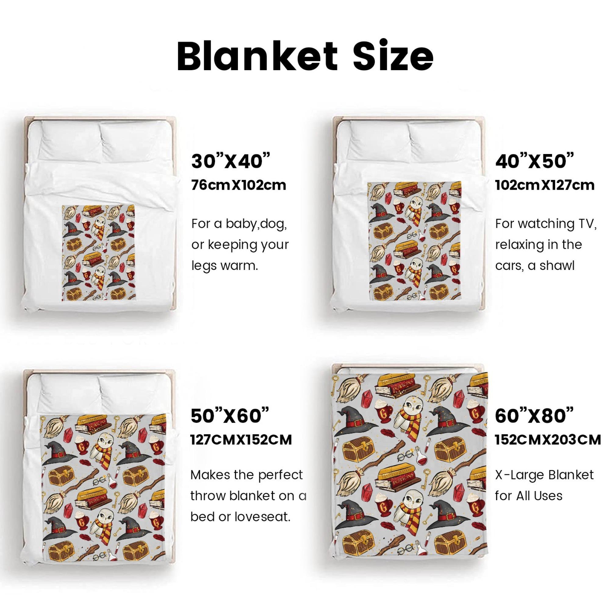 Magical Wizard Items Blanket, Hedwig Owl & Spell Books Flannel Throw, Soft Warm Blanket for Sofa & Bed 30x40 40x50 50x60 60x80inch