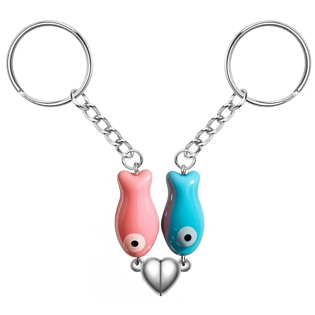 2Pcs Keychain Set for Couples, Handmade Ceramic Connecting Design with Magnetic Heart, Detachable Pair for Valentine's Day Romance, Birthday Gift, Casual, Hand-Glazed, Magnetic Click, Anniversary, Christmas, Commute, 2Cm, Daily, Matching Keychains, Alloy