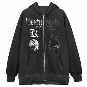 High-Quality Death Note Zip Up Hoodie with Long Sleeves and Front Pouch Pockets