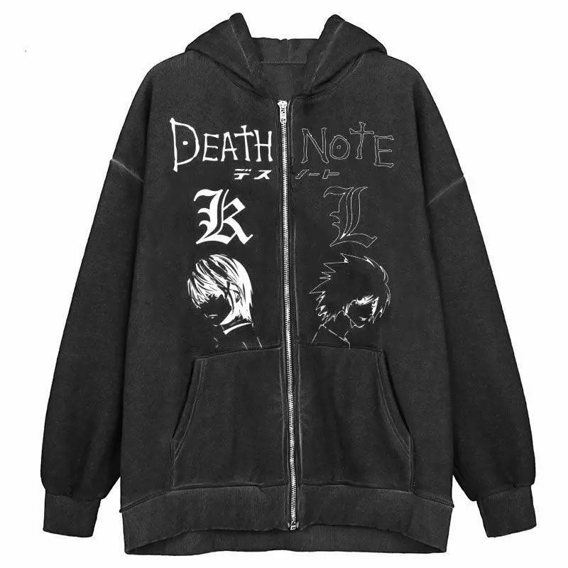 High-Quality Death Note Zip Up Hoodie with Long Sleeves and Front