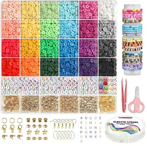 6000+PCS Clay Beads Bracelet Making Kit,24 Color DIY Flat Preppy Beads for Friendship Jewelry Making,Polymer Heishi Beads with Charms Gifts for Teen Girls Crafts for 8-12