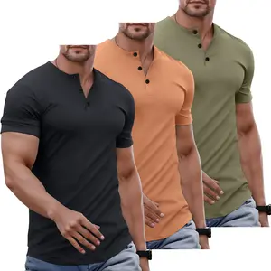 3-Pack Men's Summer Lightweight Short-Sleeve Henley Shirts, Fashionable for Everyday Life, Casual Wear, Vacation, Sports, Travel, Gift for Boyfriend or Husband, Fishing, Basketball, Camping, Fitness, Holiday Outfits, Henley Collar Tops