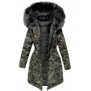 Goddess Warm Fashion Zipper Cardigan Winter Warm Outdoor Camouflage Hooded Long Cotton Jacket for Women