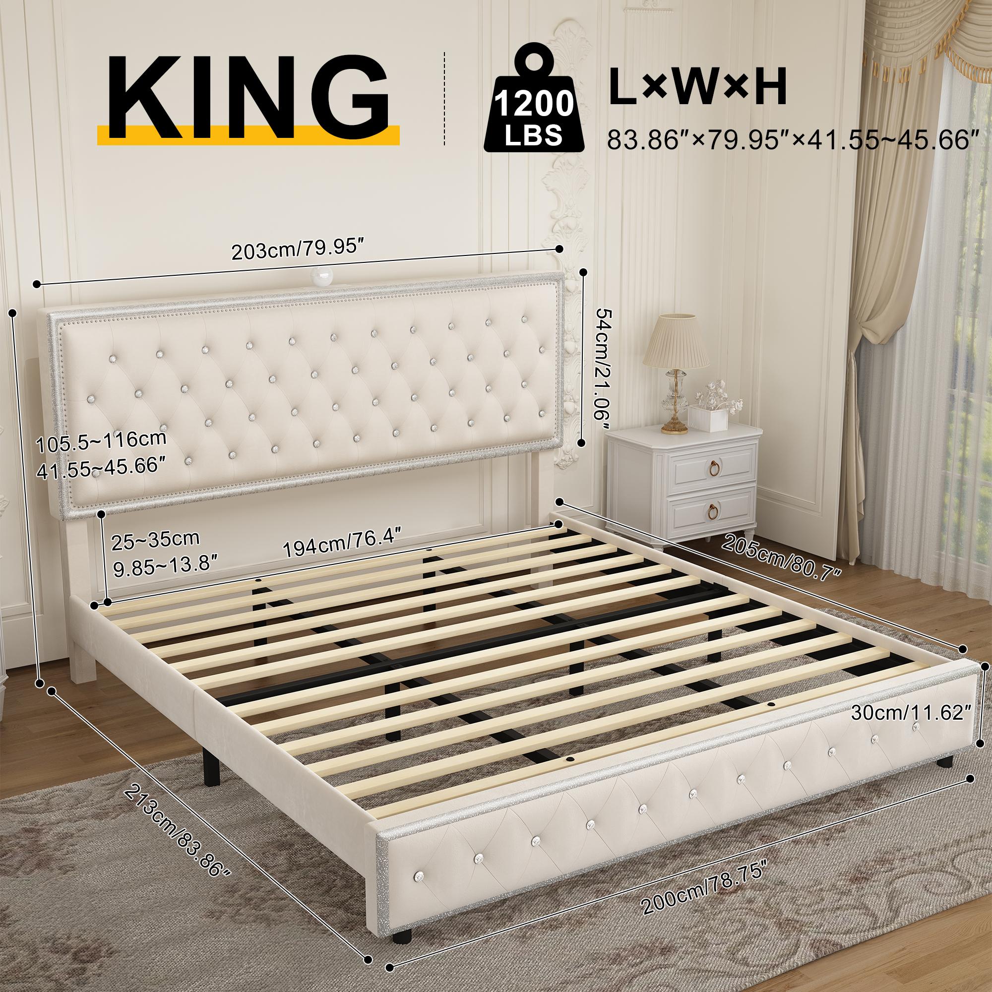 GEGOFORU Queen LED Bed Frame with Galaxy Projector & Bluetooth Speakers, RGB Lights, USB Charging, 4 Storage Drawers, Velvet Upholstered Platform Bed, No Box Spring Needed – White