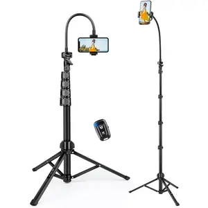 Phone Tripod, 85" Tall Tripod for  with Gooseneck and Remote, Overhead Phone Stand for Recording Watching Cooking Fitness Vlog, Compatible with  Android, Black