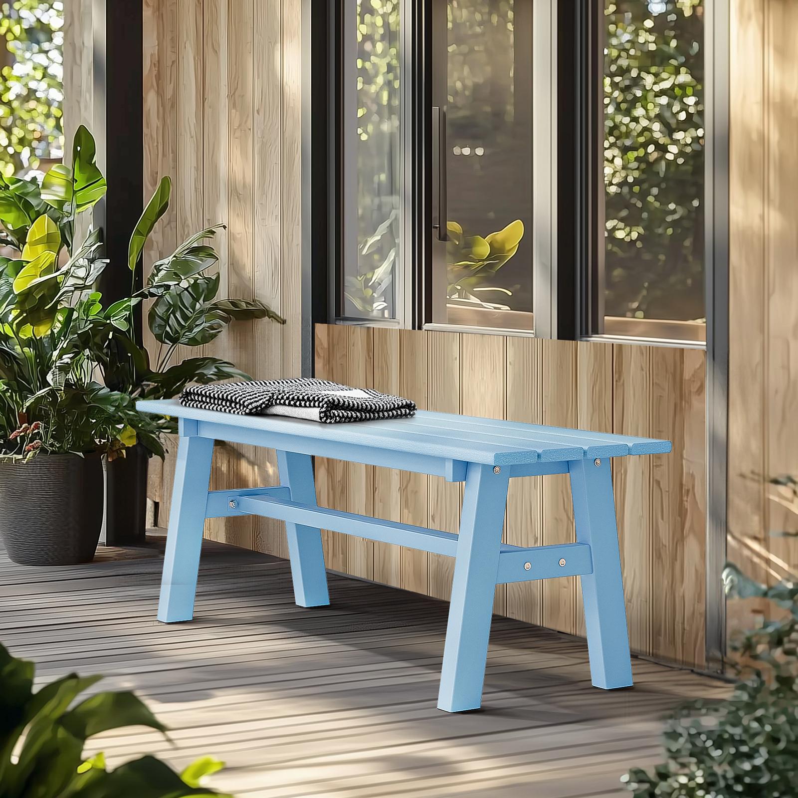 47” Outdoor Bench HDPE Patio Garden Bench w/Metal Legs, Poly Lumber Outdoor Backless Bench, 660 LBS Capacity (Blue)