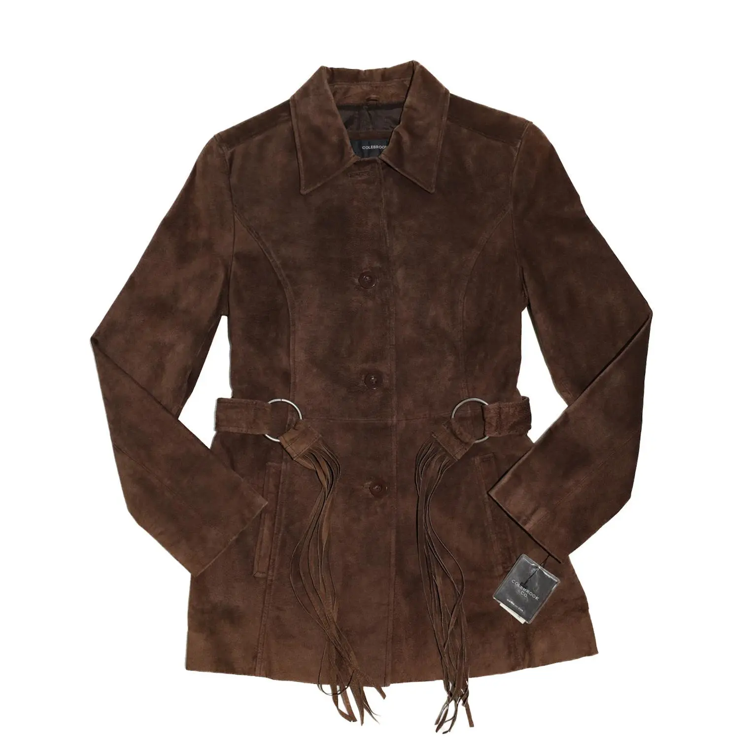 COLEBROOK & CO. CLASSICS SUEDE COAT WITH FRINGE BELT