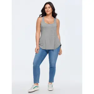 Supersoft Stretchy Curvy Hem Plain Tank Top,Summer wins,Deals for you days