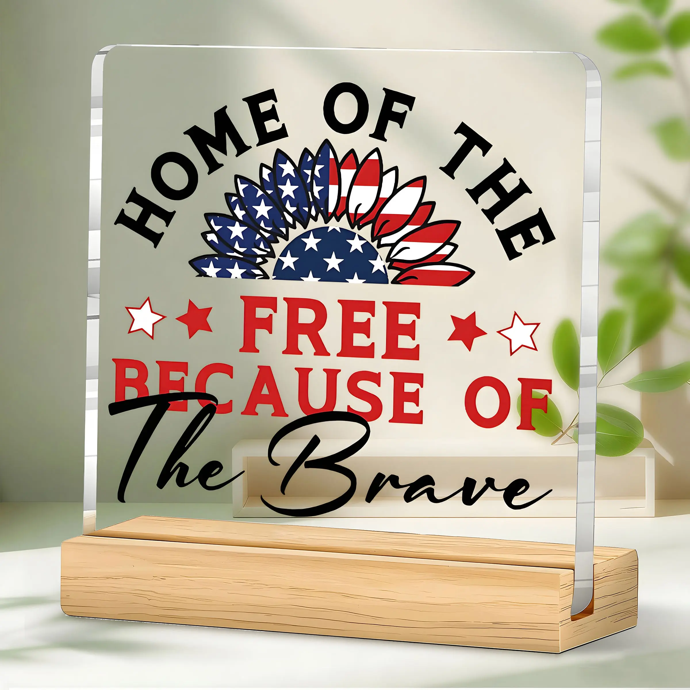 Patriotic Acrylic Plaque, Independence Day Decoration, Sunflower Wall/desktop Decor, Home Office Gift, Veteran Memorial, 2D Flat Design