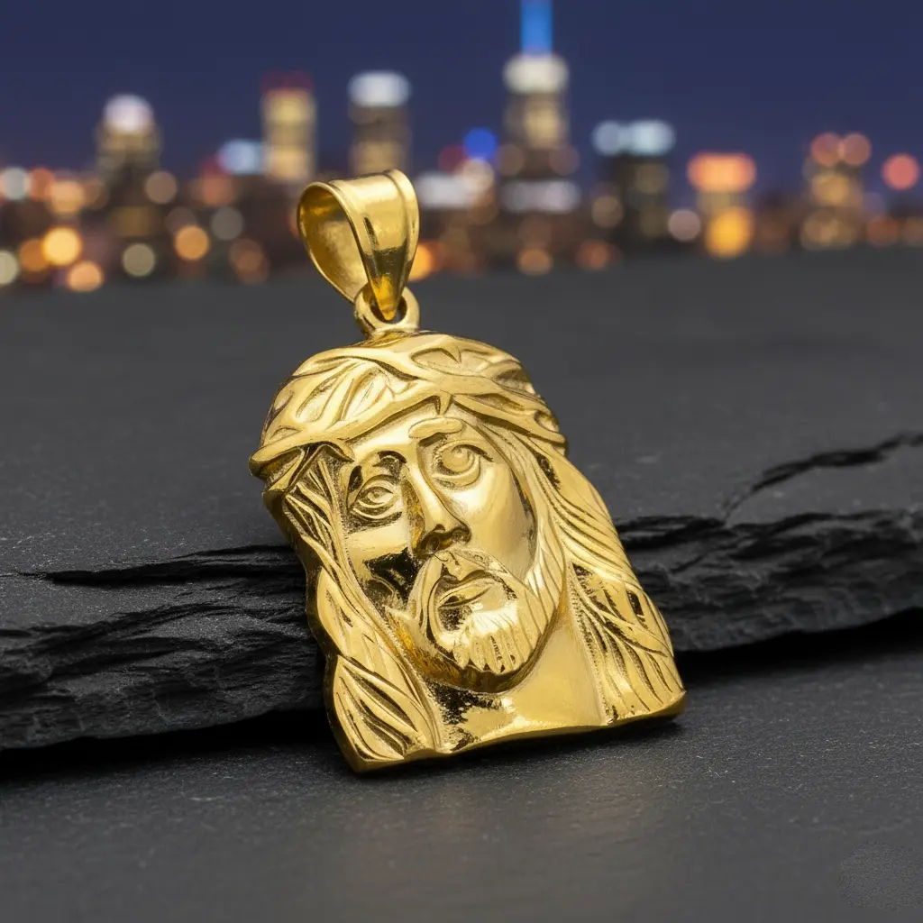 MaxBling81 High-End Brass 14K Solid Gold Plated Jesus Portrait Religious Pendant Charm, Gold Plated Necklace, Fashion Costume Jewelry Accessory