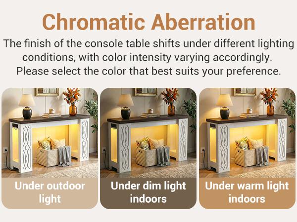 47" Farmhouse Console Table with Colorful LED & Outlet – Smart Charging Entryway Table for Living Room, Hallway, Sofa Back