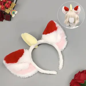 Fluffy Animal Ears Unicorn Horn Hairband Headband Furry Fursuit Cosplay Stage Performance Props Accessories