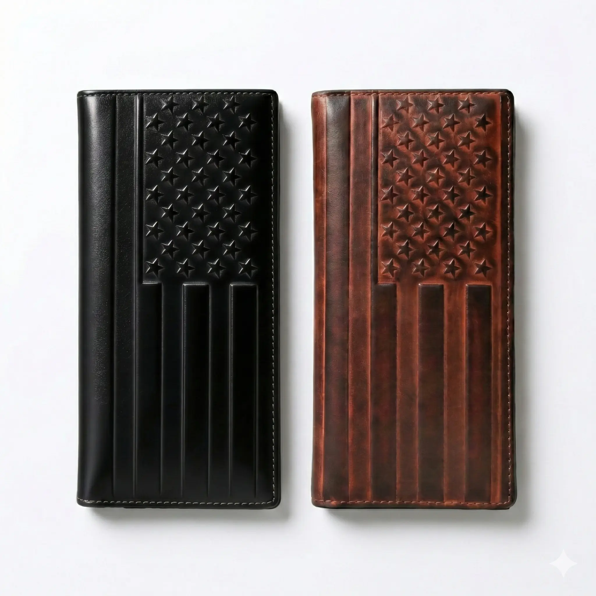 Handmade Real Cowhide Leather RFID Blocking Long Bifold Men's Wallet - American Flag Embossed, 13 Card Slots, ID Windows, Vintage Western Cowboy Style, Durable, Chic, Men's Stuff, Accessories Adults, Gifts for Him, Cool Gifts for Guys, Father's Day Gifts