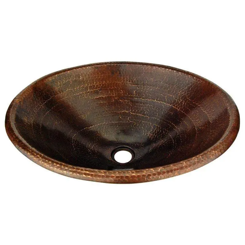 Master Bath Oval Self Rimming Hammered Copper Bathroom Sink