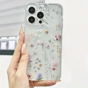 Transparent Shell with Transparent Colorful Flowers TPU Anti-Fall Full Coverage Precision Protective Case for Apple iPhone6/7/8/X/Xs/Xr/Xs Max/11/12/13/14/15/16Pro Max
