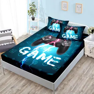 Gaming Bedding Gamepad Fitted Sheet  Size and Gamer Bedding Sets for Boys  to Gamer Room Decor,1 Fitted Sheet+2 Pillowcases.