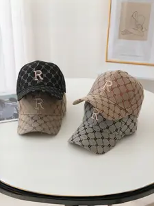 Vintage Embroidered R Logo Baseball Hat, Unisex Spring Summer New Design, Sun Protection Patchwork Letter Cap, Trendy Retro Visor