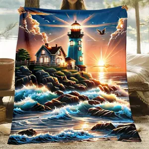 1pc Beautiful Lighthouse Soft and Warm Blanket- Lightweight Flannel Blankets,Suitable for beds and sofas can also be given as a gift Gifts for Friends.