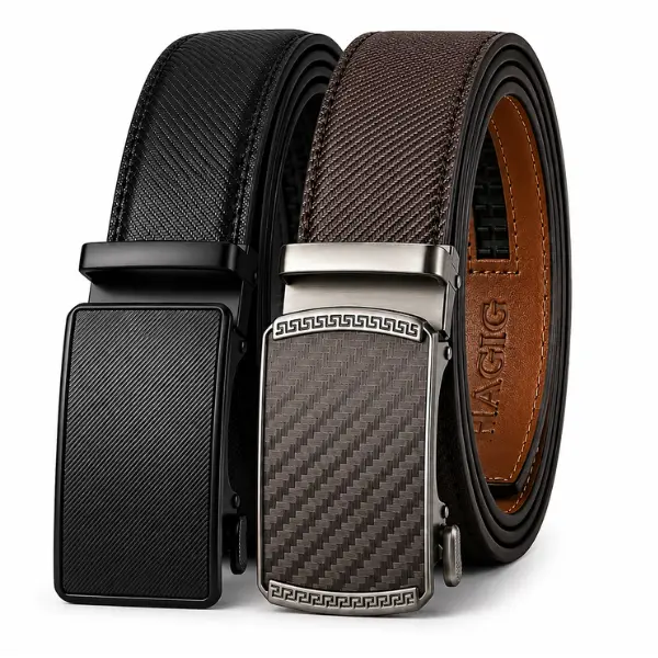 HAGIG Mens Belt Leather Ratchet Belt -Customizable Fit, Effortless Style(2pack)