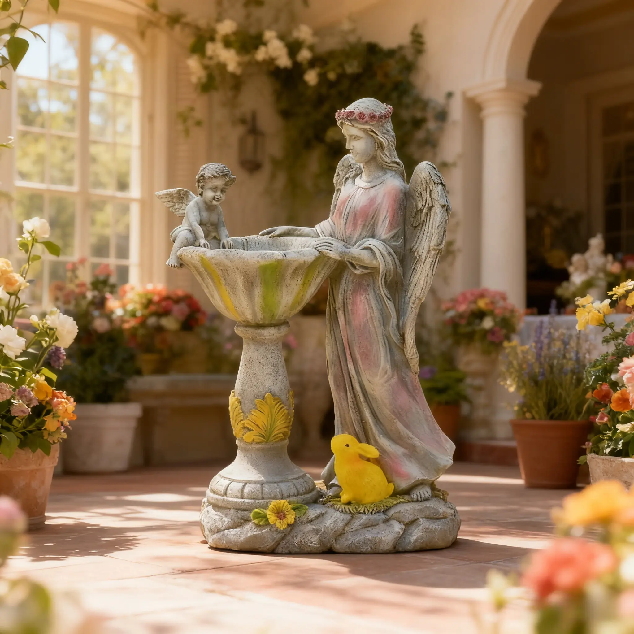 Solar LED Angel Cherub Resin Statue with RGB Lights - High Quality Resin Material, Windproof Weatherproof, Illuminated Face, Decorative Exterior Ornament for Courtyard Lawn Garden (Durability Focused Home Decor Statue), Cherubs