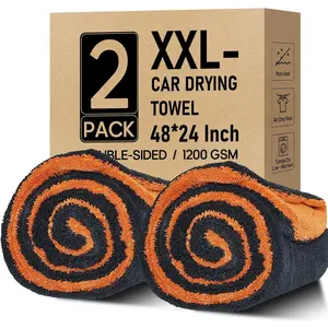 2-Pack XXL (48"x 24") Microfiber Car Drying Towel, Double-Sided Car Cleaning Towel with Twisting Yarn Technique, 1200GSM Super Absorbent, Scratch-Free, Machine Washable