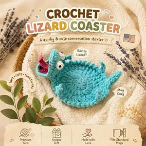 Crochet Lizard Mug Rug, Woodland Coaster, Animal Cup Holder, 5.5in