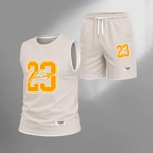 Men’s Varsity Number 23 Graphic Print Summer Set Sleeveless Tank Top & Shorts Matching Outfit, Bold Letter & Signature Style Print Lightweight Casual Streetwear Athletic Set for Everyday & Workout
