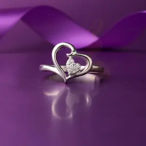 DiamondCelebritees 925 Sterling White Silver 0.10ct Cubic Zirconia Love Heart Women's Ring Size 7