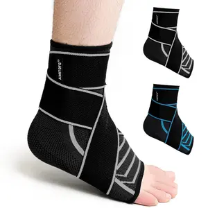 AMITOFO Ankle Brace for Sprained Ankle: Plantar Fasciitis and Achilles Tendonitis Relief, Heel Support for Men and Women with Strap for Foot Swelling and Compression (Single, Black Gray, Large)