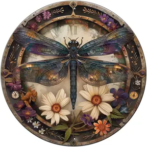 Vintage Dragonfly Metal Sign, Round Wall Metal Plaque Decor for Farmhouse Courtyard, Home, Bar, Bedroom, 8 Inches, Perfect Gift Idea