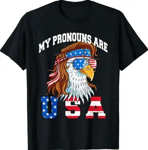 My Pronouns Are USA Eagle American Funny 4th of July T-Shirt Unisex Cotton Tee Shirts, Full Color, Menswear Top, Womenswear Top, clearance items today 2024