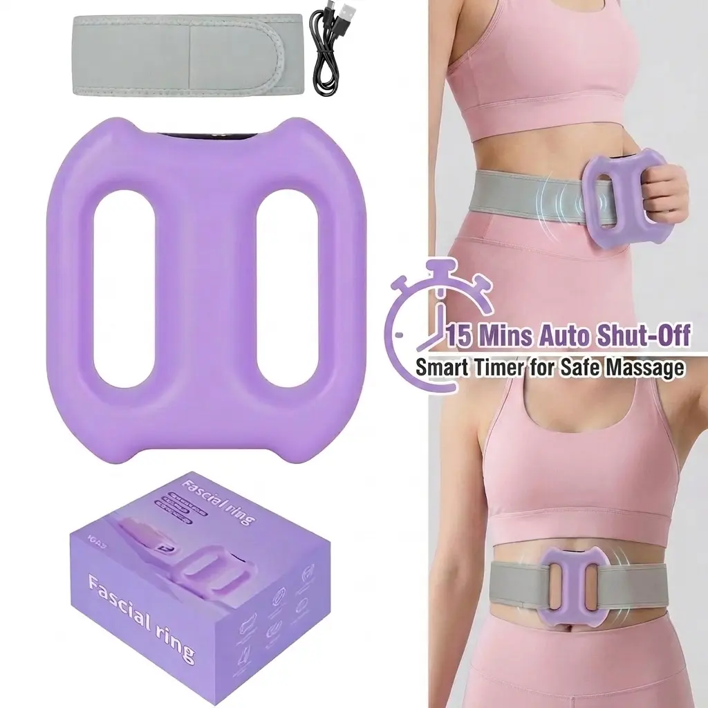 Adjustable Cordless Rechargeable Wearable Vibratory Massager Belt - Flexible Dual-Loop Design, 2 Vibration Settings, 5 Intensity Levels for Daily Fitness Use